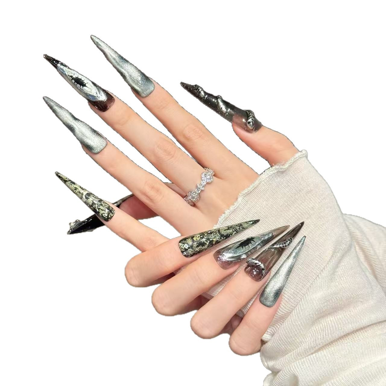 Dragon Scale Metallic Fantasy Press-On Nails