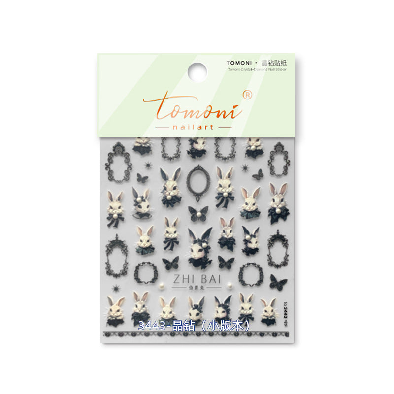 Gothic Bunny Collection: "Dark Lolita Rabbit" – 3D Embossed Nail Sticker