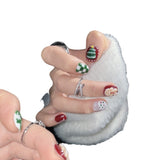 Cute Christmas Press‑On Nails – Snowman, Tree & Gingerbread Design