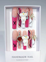 Pink Teddy Bear Heart Charm Statement Press On Nails