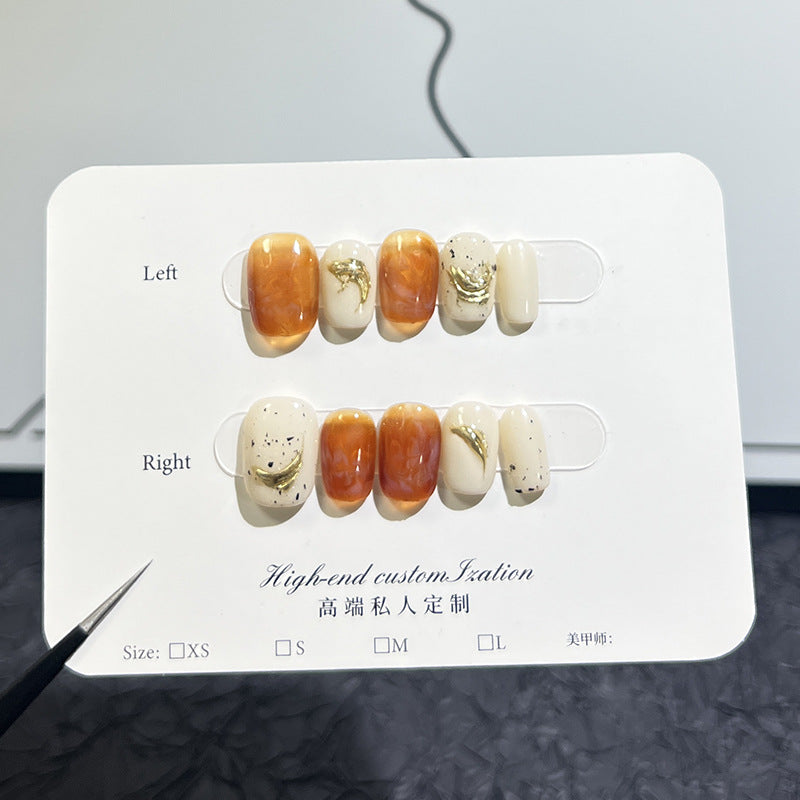 Polvo de espejo mágico pintado a mano, verano blanco fresco otoño e invierno, parche de uña corta, uñas postizas hechas a mano al por mayor | 365nails