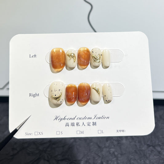 Magic mirror powder hand-painted summer white fresh  autumn and winter short nail patch pure handmade press-on nails wholesale｜365nails
