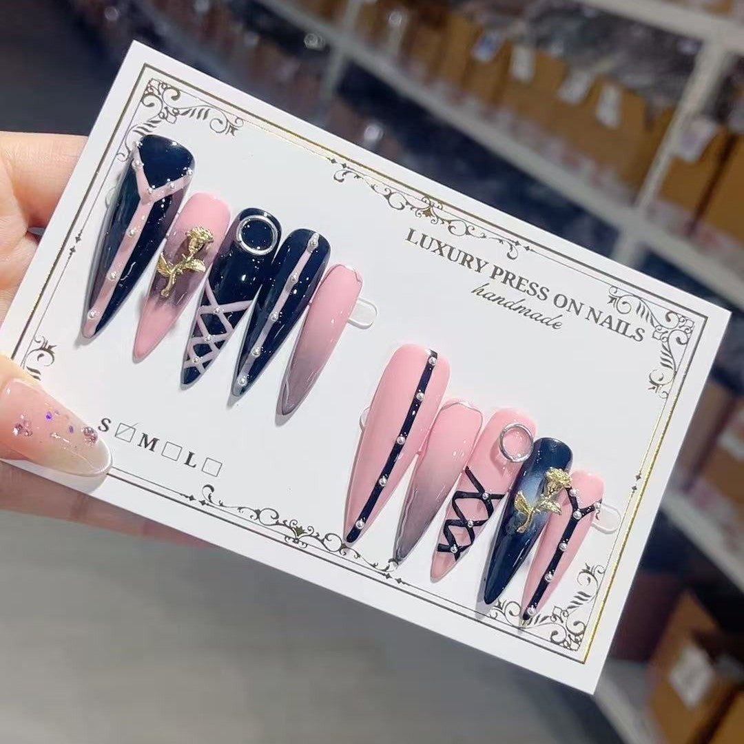Black Blush Gothic Extra Long Press On Nails