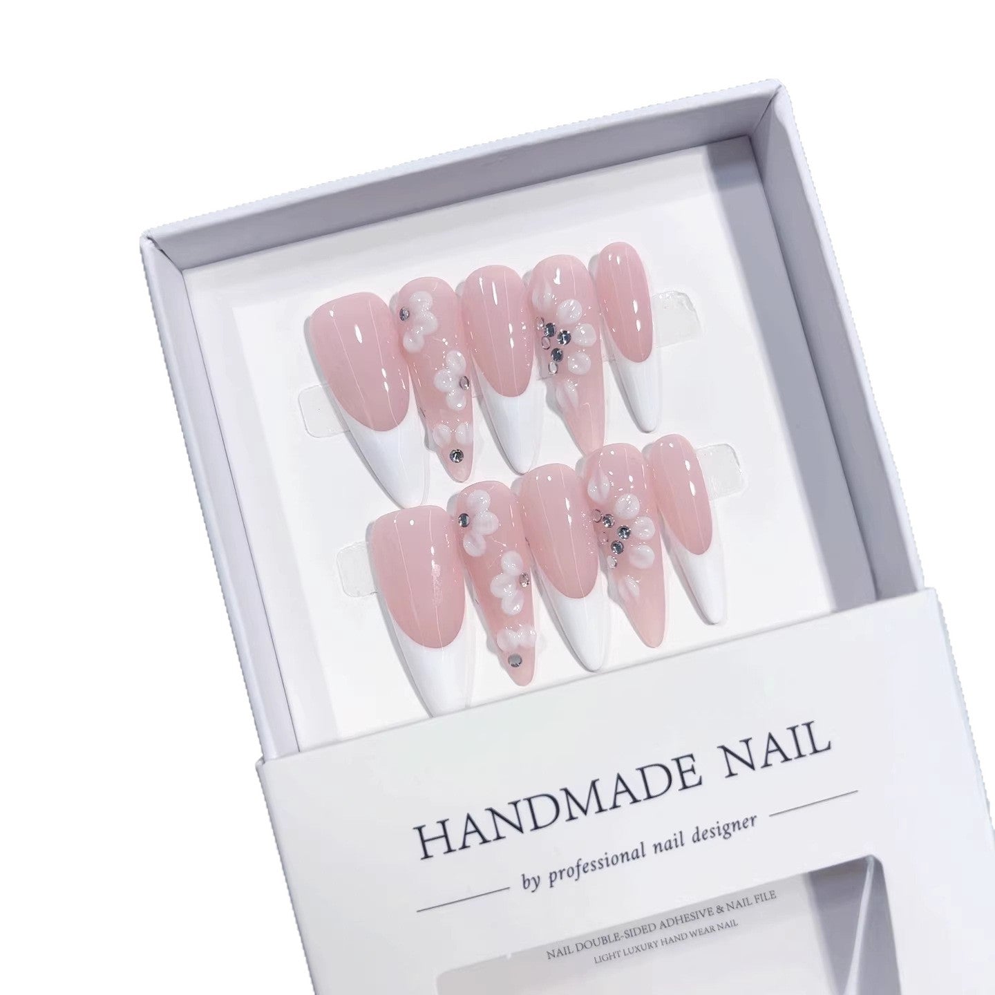Petite Floral Francês: "Mini Flor" – Unhas Postiças Amêndoas