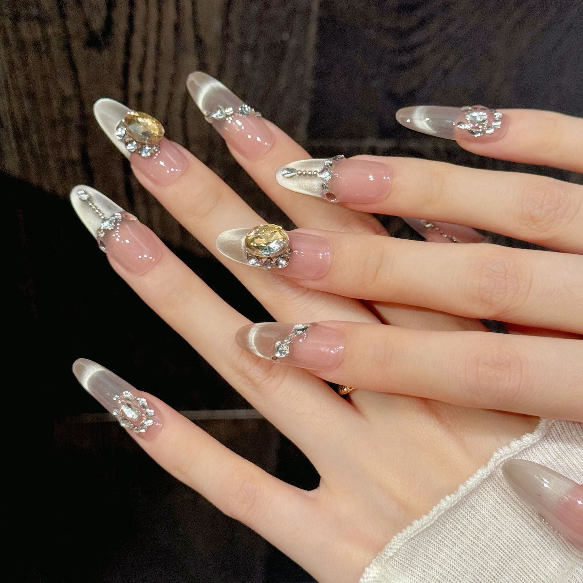 Nude Crystal Gem Elegant Shimmer Luxury Press On Nails