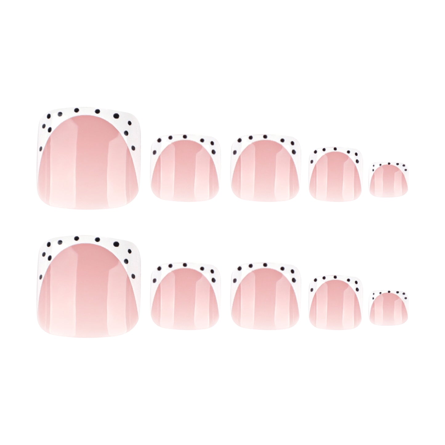 Simple french white toenail tips with black polka dot design