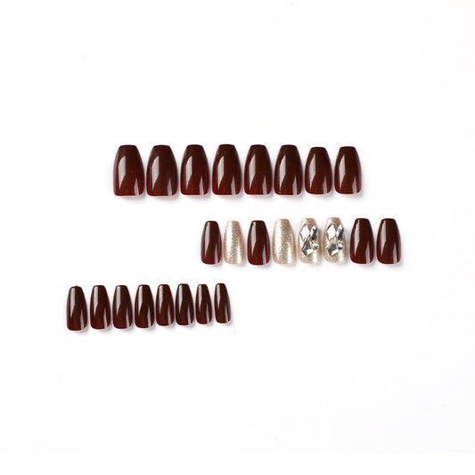 Nail art  burgundy gold glitter rhinestone nail piece wholesale nail patch wholesale nail｜365nails