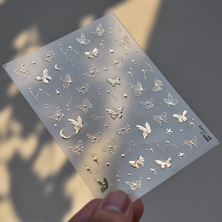 Holographic Shell Light Butterfly Nail Stickers – 3D Embossed Iridescent Set