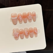 365nails: "Soft Pink Blossom" – Hand-Painted Floral Handmade Almond Nails