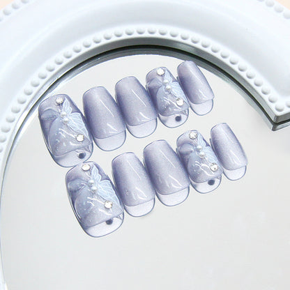 Nail Tips  prefabricated nail mist blue three-dimensional butterfly cat eye flash gentle and cold diamond manicure 30 pieces｜365nails