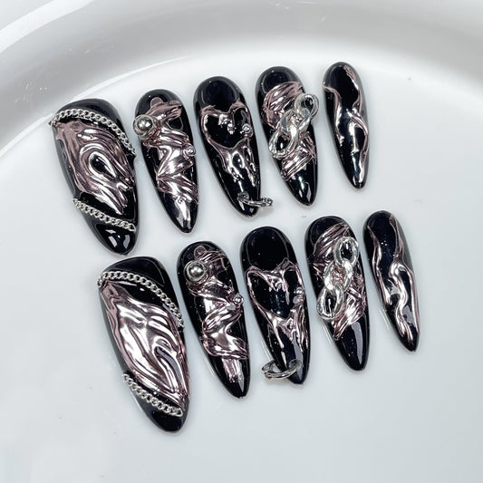 Irregular metal shape Handmade press on nails sweet cool babes  nail patch ｜365nails