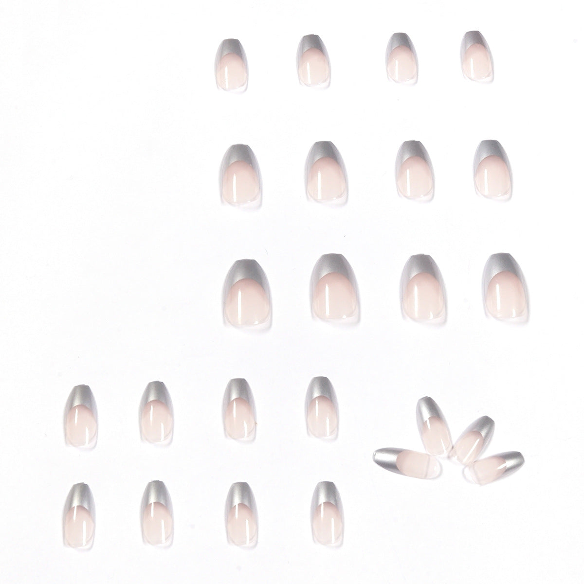 Simple mirror silver French short ballet wear nail art finished fake nail nail art patch nail patch removable｜365nails