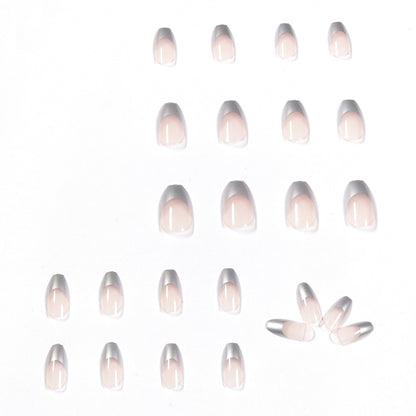Simple mirror silver French short ballet wear nail art finished fake nail nail art patch nail patch removable｜365nails