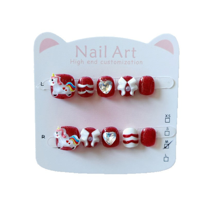 365nails: 紅寶石獨角獸魔法 – 短款 圓形 手工製 兒童穿戴甲