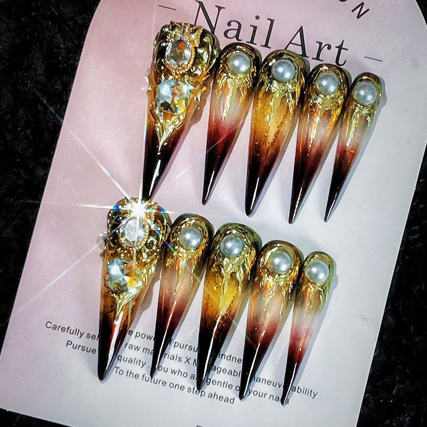 Title Molten Gold Nightberry | Baroque Pearl Art Series Press-On Nails
