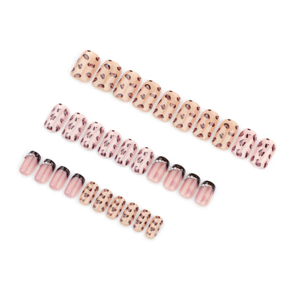 Pack of 30 pieces, autumn and winter leopard print , small red book, French black nail art  ｜365nails