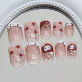 Desenhos animados de bolinhas francesas, estrelas, fofas, moda feminina, versátil, destacável, arte de unha vestível, 24 peças ｜ 365 unhas