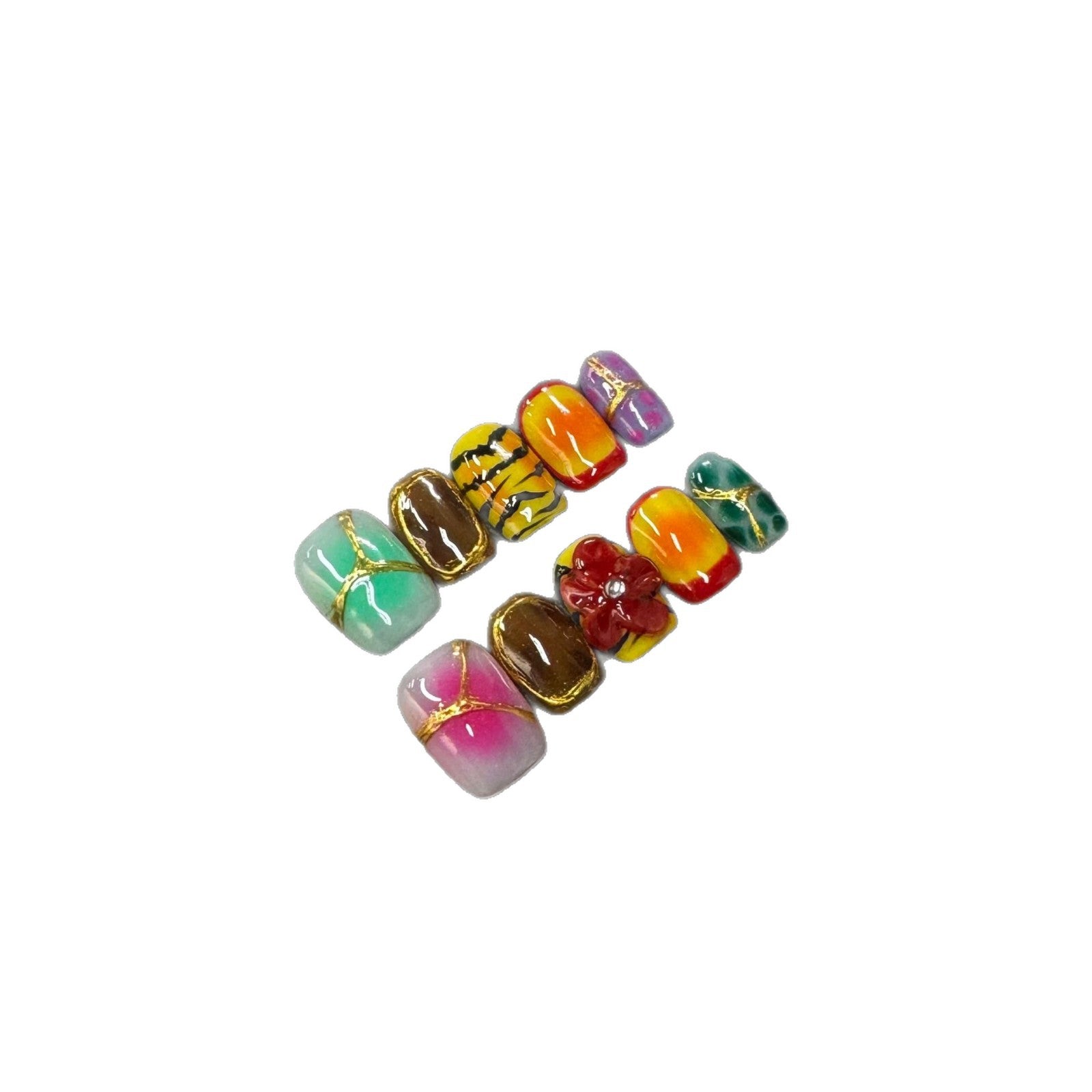 365nails : « Éclaboussure vibrante » — ongles press-on fait main, forme amande, 3D marbré abstrait et tourbillon