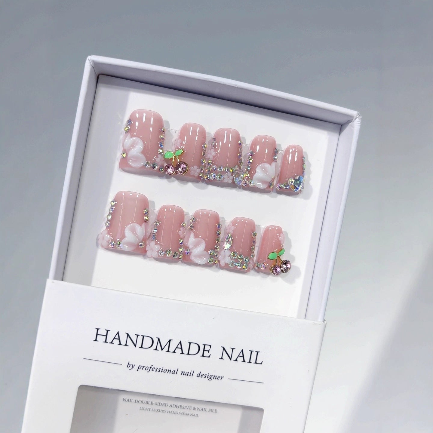 Cherry Blossom Gala: "Blossom Cherry" – Unhas Postiças Curtas Quadradas