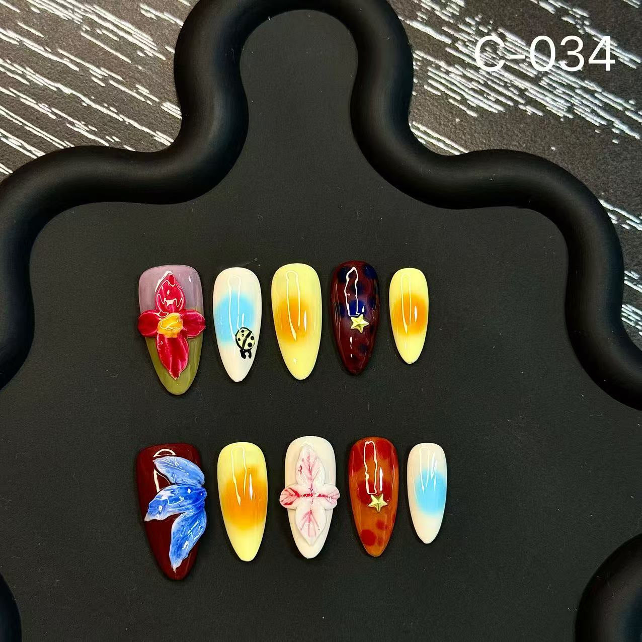 365nails: "Celestial Blooms" – 3D Floral & Gradient Handmade Almond Nails