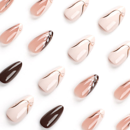 Leaf simple brown wearable nail piece  nail piece Nail piece Nail piece Wearable nail piece Nail piece Wholesale｜365nails