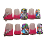 Red Gradient Nails with Star and Multicolor Crystal Accents