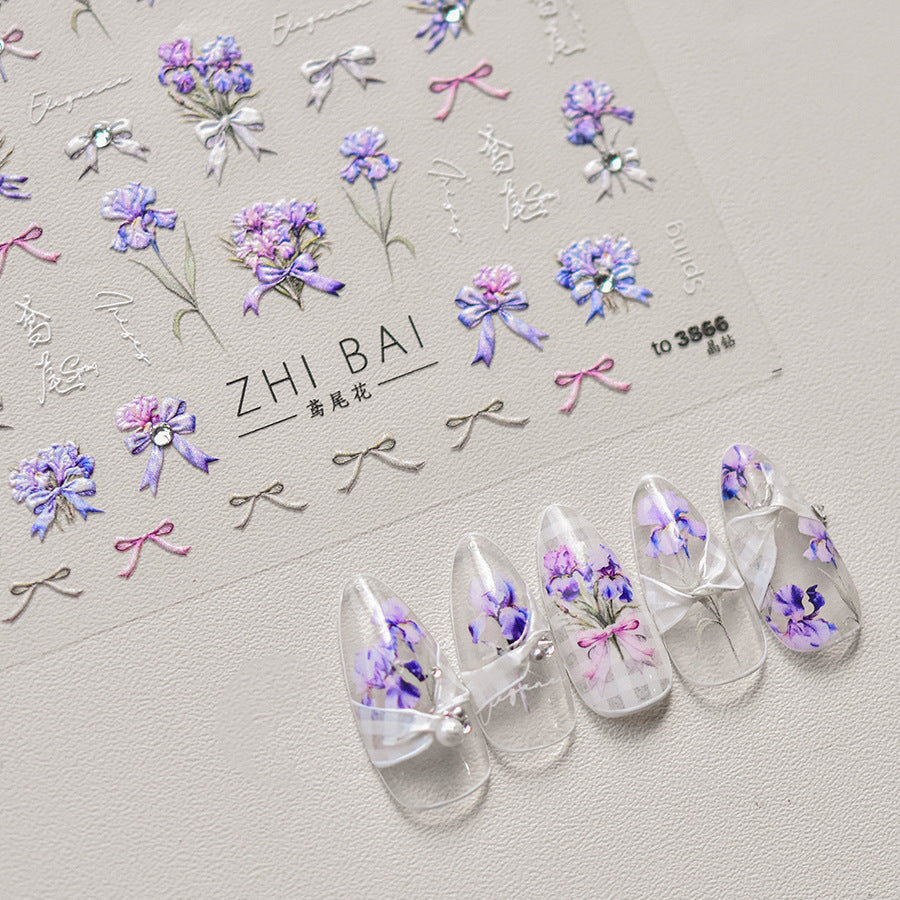 Iris Flower: "Purple Iris" – 3D Crystal Nail Sticker