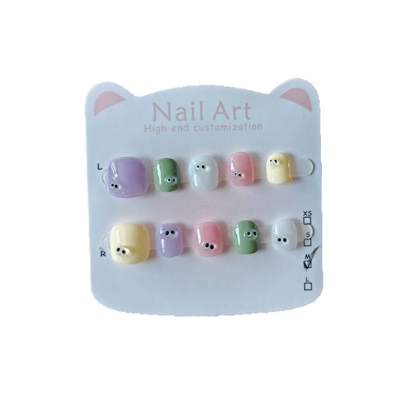 365nails: "macaron little eyes" – short round handmade kids press-on nails