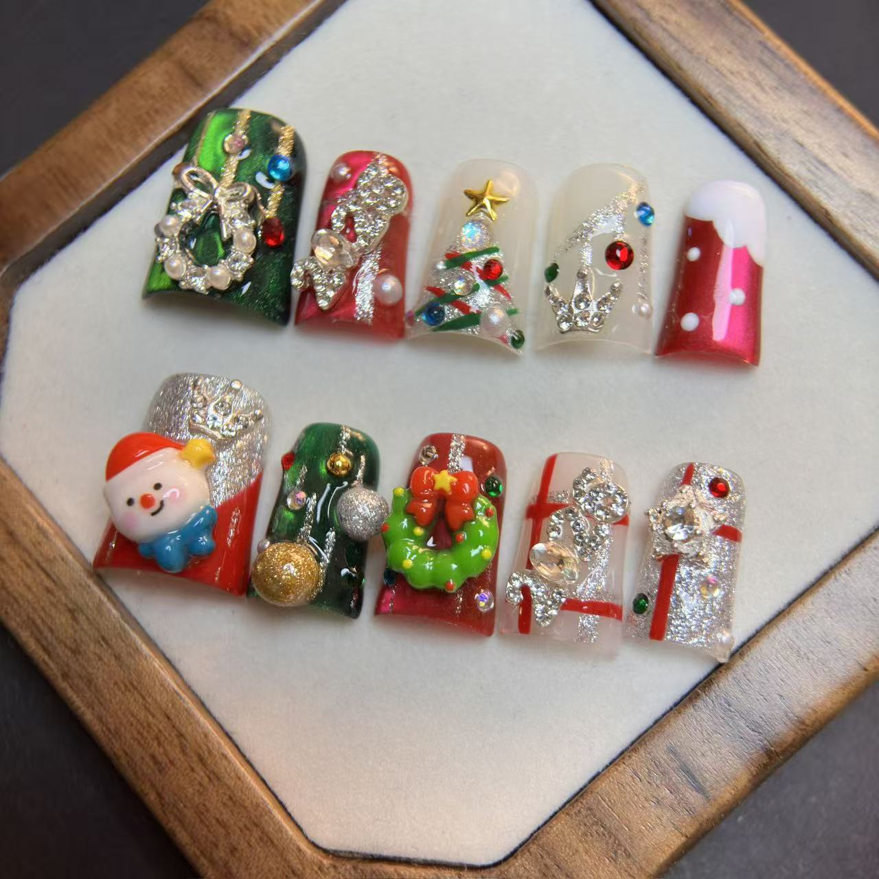 Festive Christmas Rhinestone Holiday Press On Nails