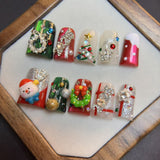 Festive Christmas Rhinestone Holiday Press On Nails