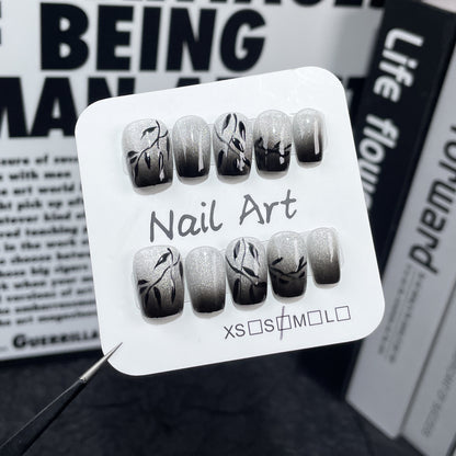 The spray gun gradually changes the spar cat eye Handemade press on nails new Chinese hand-painted short   sticker｜365nails