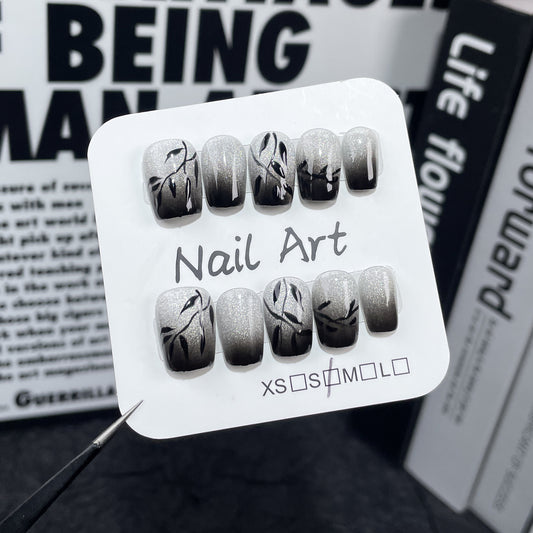 The spray gun gradually changes the spar cat eye Handemade press on nails new Chinese hand-painted short   sticker｜365nails