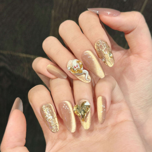 Smart Secret Realm Spring and Summer Ice Penetrating Pink cat eye False Nails Pure Hand s | 365nails
