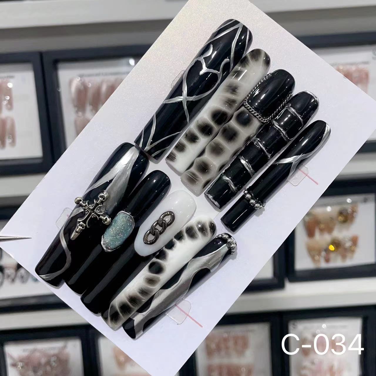 Extra Long 5.5cm Water Pipe Press-On Nails | Handmade Collection | Round Shape