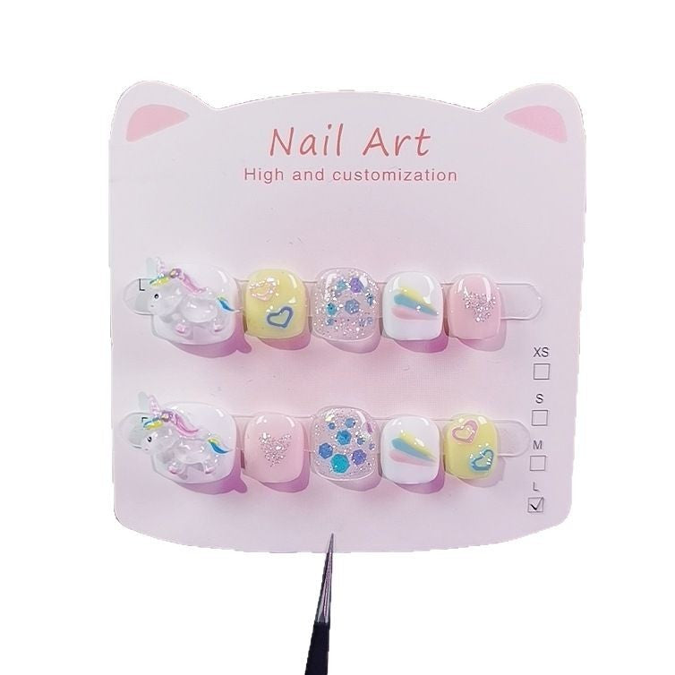 Pony Poly Pastel Cute Kids Press On Nails with Hearts