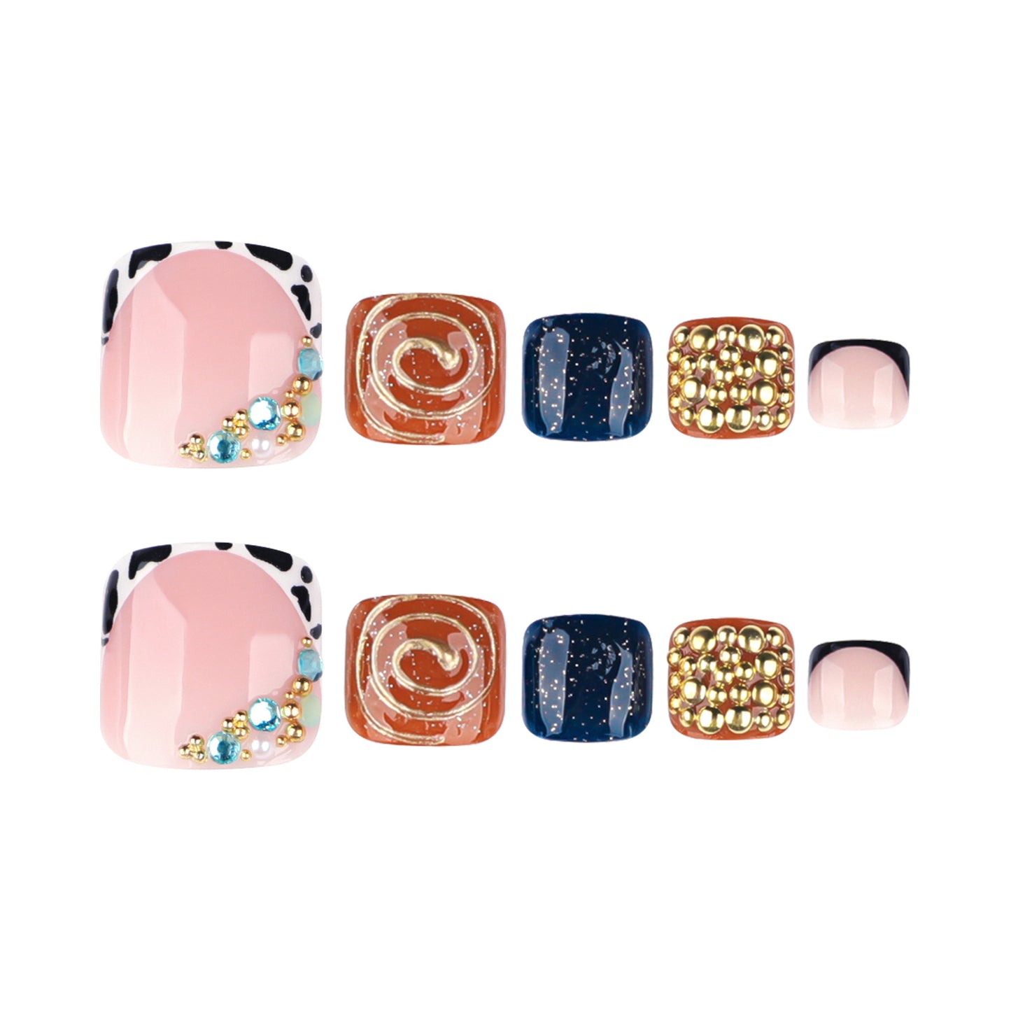 Golden diamond sparkling manicure and toe nails