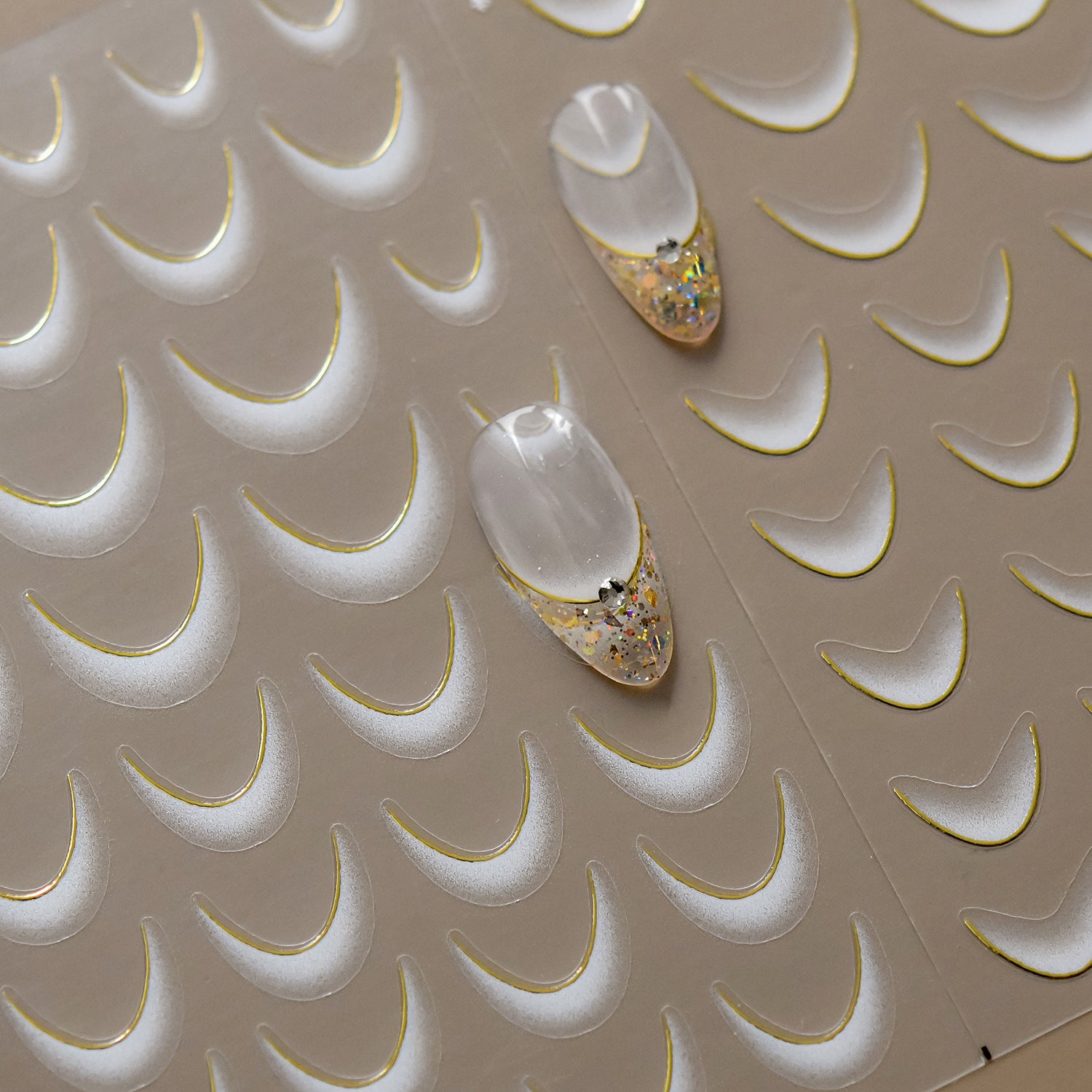 Pearl White Crescent: "Elegant Arch" – 5D Embossed Nail Sticker