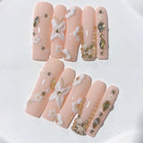 Peach Blossom Pearl Crystal Press On Nail Set