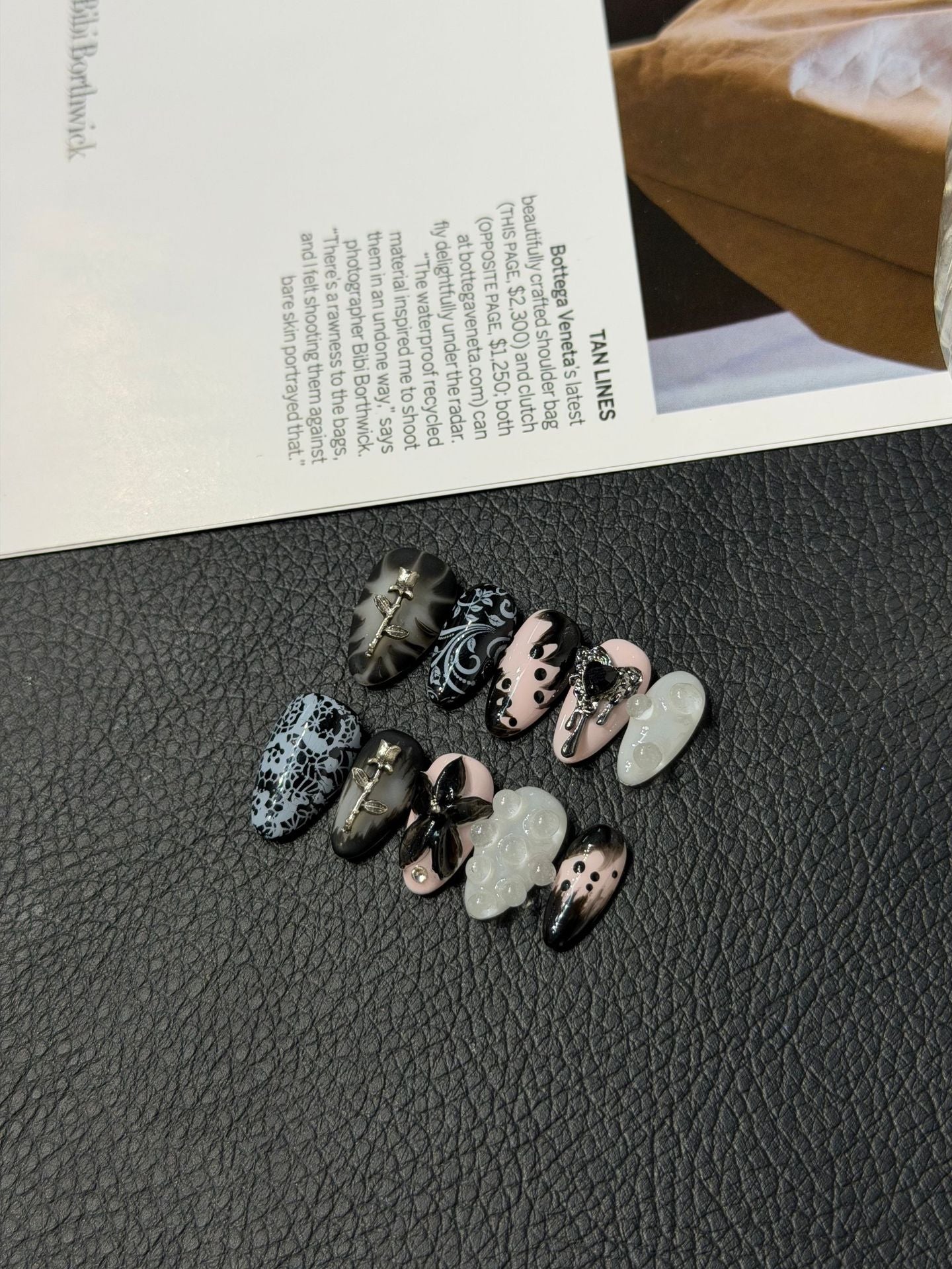 365nails: "Midnight Baroque" – 3D Lace & Cat Eye Handmade Short Almond Nails