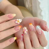 fashion color 3D flower manicure French fresh  short  press on nails｜365nails