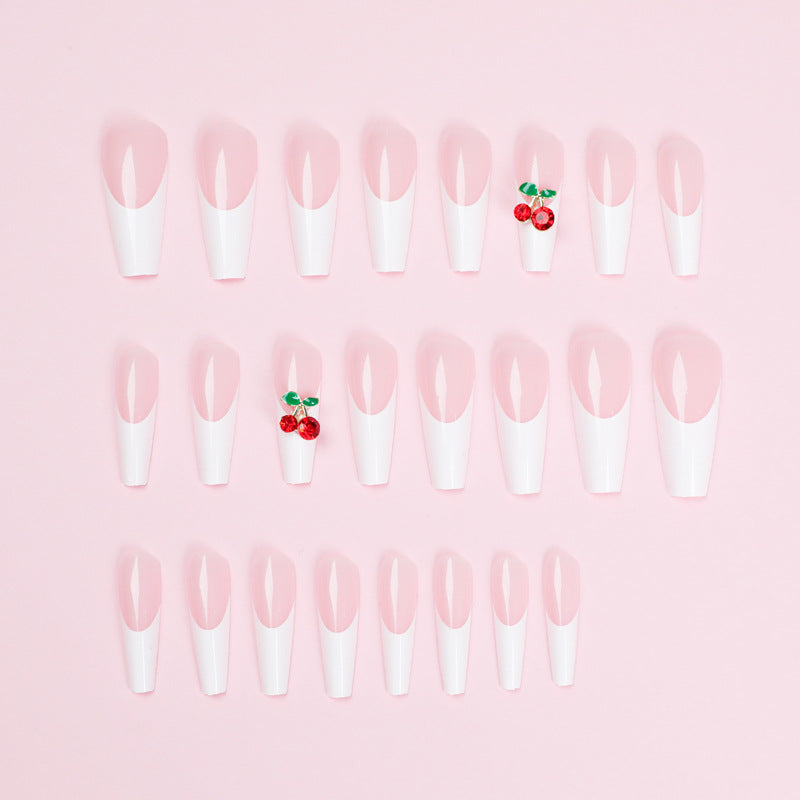 Long Ballet Naked Pink White Green Leaf Small Cherry Red Diamond Nail Art Nail Wear Wholesale Nail Piece Long Nail Wear｜365nails