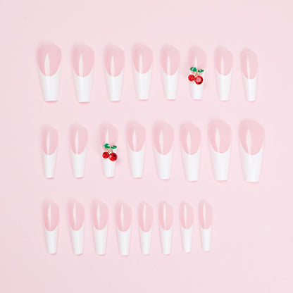 Long Ballet Naked Pink White Green Leaf Small Cherry Red Diamond Nail Art Nail Wear Wholesale Nail Piece Long Nail Wear｜365nails