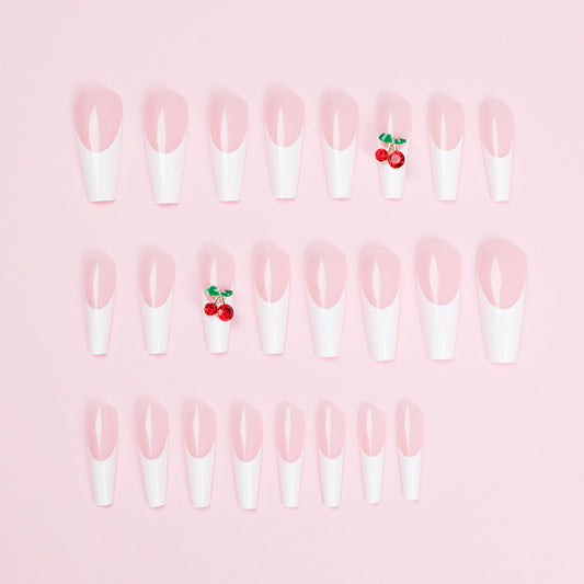 Long Ballet Naked Pink White Green Leaf Small Cherry Red Diamond Nail Art Nail Wear Wholesale Nail Piece Long Nail Wear｜365nails
