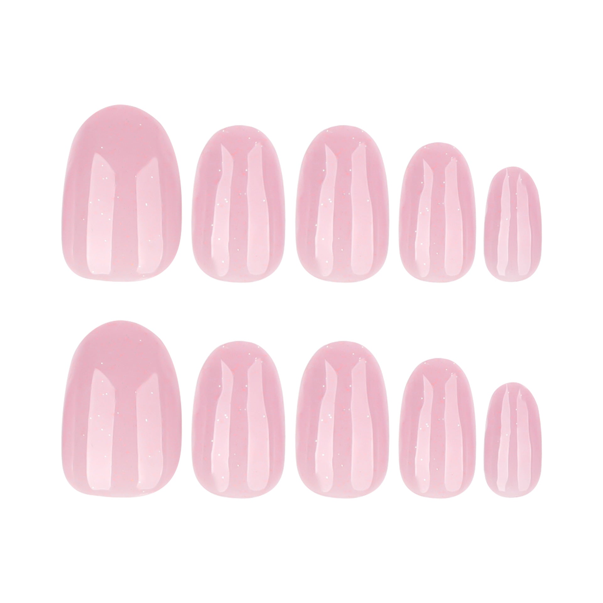 Ongles press-on simples, courts — rose, forme ronde, paillettes brillantes