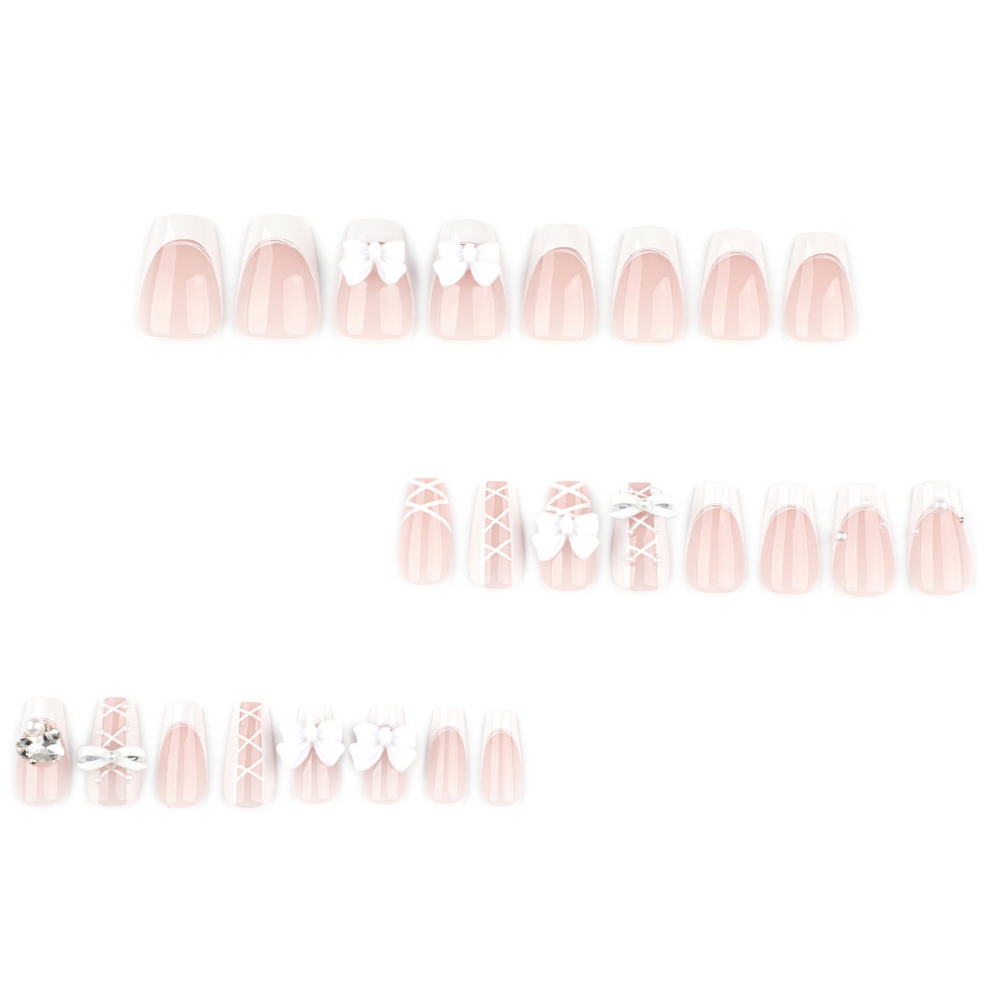 White three-dimensional bow short method white simple press-on nails
