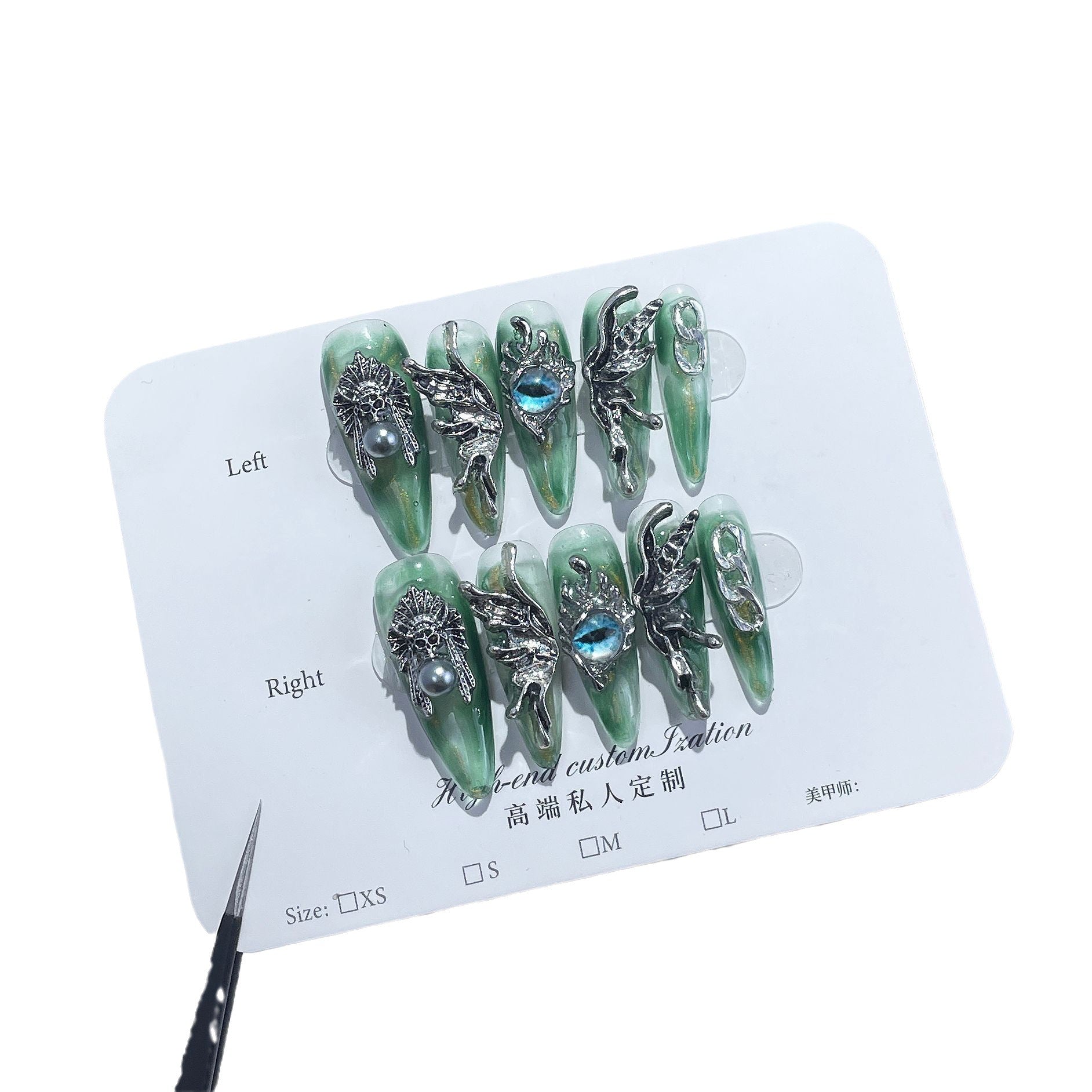 Liquid Metal Angel-Eye Nails with Sculpted Wing Accents