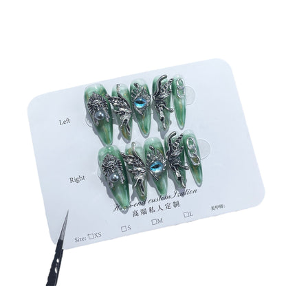 Unhas postiças artesanais puras para indústria pesada, asas líquidas, olho de anjo, adesivo longo para unhas vestível｜365nails