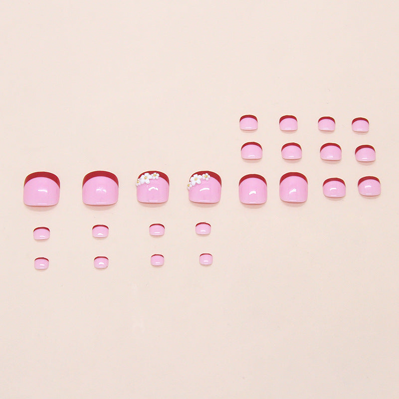 Xia Jing Fresh White Small Daisy French White Versátil Unhas dos Pés Removíveis 24 Peças ｜ 365 Unhas