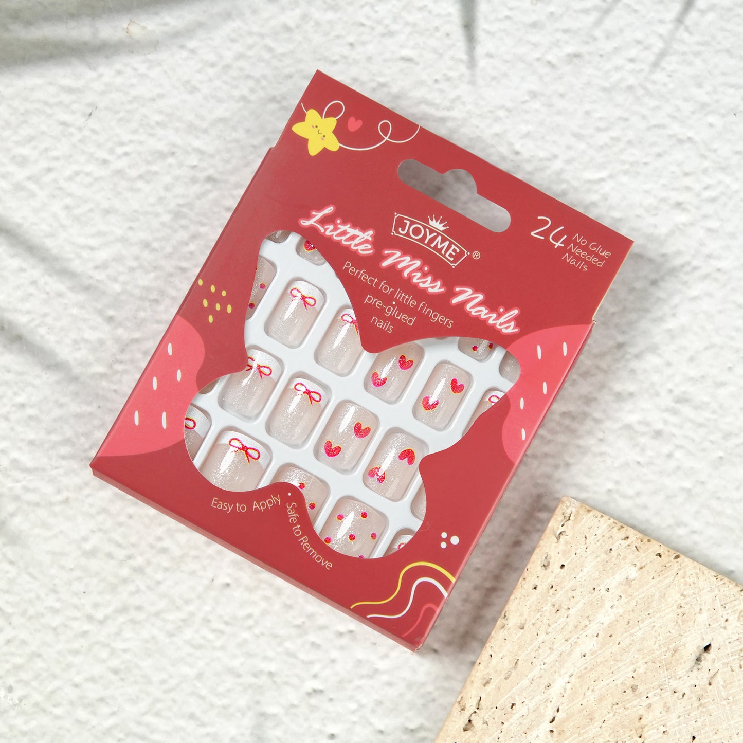 Kids press-on nails Red polka dot love glue-free 24 pieces white French nude spot