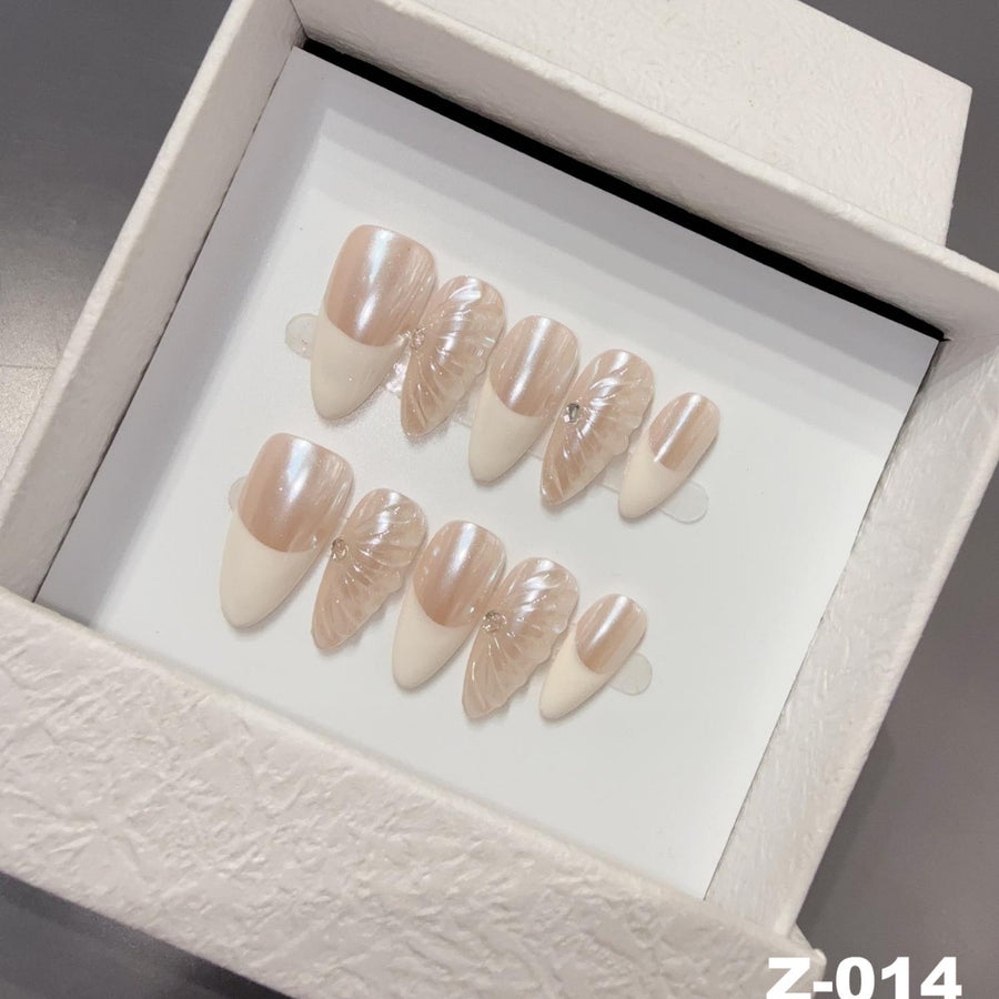 365nails: "Pearlescent Whisper" – 3D Shell & Crystal Handmade Almond Nails